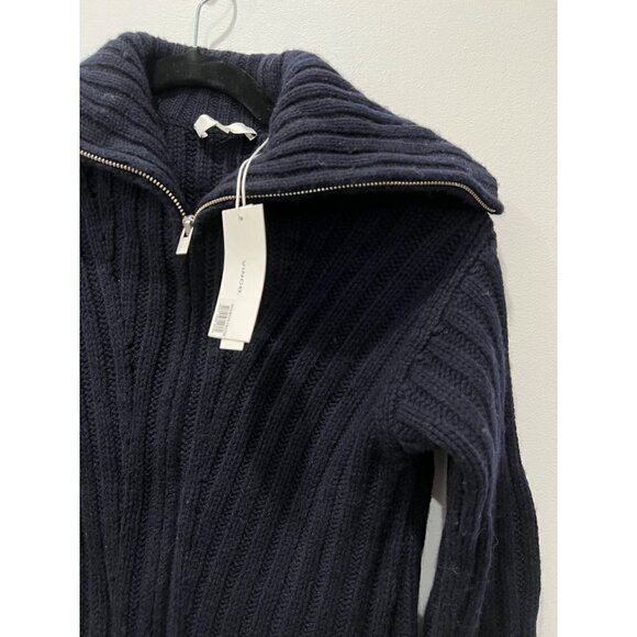 NWT Vince. Size XXS Rib Transfer Full Zip Wool/Cashmere Sweater Navy MSRP $475 - Picture 7 of 15